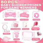 74PCS Baby Shower Prizes for Game Winners with Clear Makeup Bags Glitter Mirrors Belly Rulers Baby Feet Keychains Headbands Hair Claws for Baby Shower Games and Bridal Shower Favors (Pink, 6 Sets) - Image 2