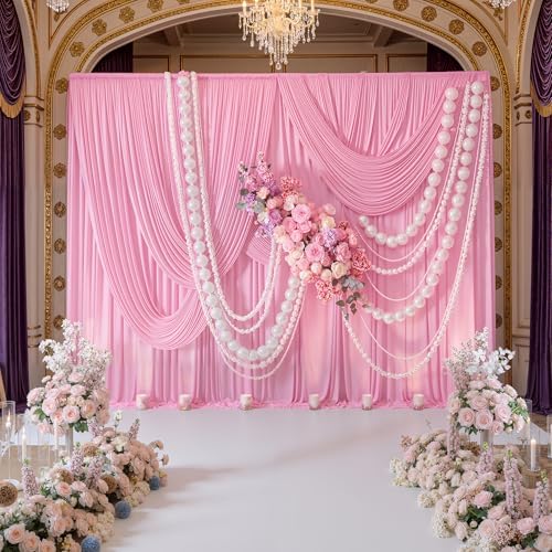 30ft x 10ft Wrinkle Free Pink Backdrop Curtains, 6 Panels 5x10ft Polyester Photo Backdrop Drapes for Wedding Birthday Photography Background Baby Shower - Image 3