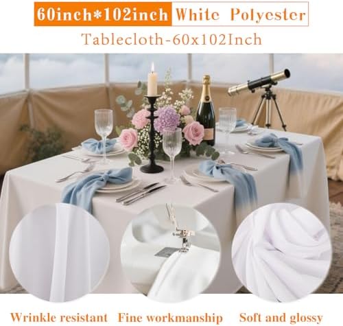DRESSMAKER 6 Pack White Table Cloth Rectangle 60X102 Inch Fit 6FT Table - Image 3