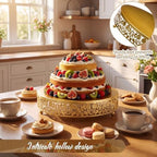 Wenqik 12 Inch Gold Metal Cake Stand with Knife Spatula Wedding - Image 3