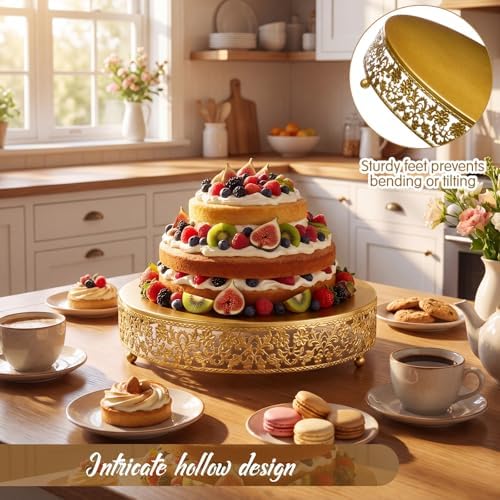 Wenqik 12 Inch Gold Metal Cake Stand with Knife Spatula Wedding - Image 3