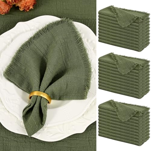 Showgeous 30 Pack Olive Green Cloth Napkins with Fringe, 16x16 inch by Showgeous