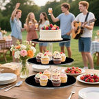 J JOYSAY Black Pattern Acrylic Cupcake Stand 3 Tier Dessert Table Display Set Clear Cake Stands for Baby Shower Party Wedding Decorations Easy Assembly Pastry Tower - Image 6