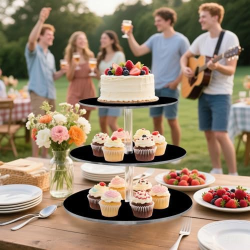 J JOYSAY Black Pattern Acrylic Cupcake Stand 3 Tier Dessert Table Display Set Clear Cake Stands for Baby Shower Party Wedding Decorations Easy Assembly Pastry Tower - Image 6