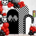 FYSUIMU 3 Pcs Race Car Arch Backdrop Covers Black White Checkered Flag Racing Track Stretchy Spandex Arch Stand Fabric Cover for Racer Birthday Baby Shower Fast Party Decoration (4ft/5ft/6ft) by FYSUIMU