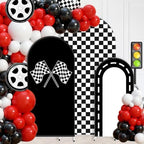 FYSUIMU 3 Pcs Race Car Arch Backdrop Covers Black White Checkered Flag Racing Track Stretchy Spandex Arch Stand Fabric Cover for Racer Birthday Baby Shower Fast Party Decoration (4ft/5ft/6ft) by FYSUIMU