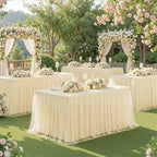 4 Pack 8ft Champagne Table Cloths Rectangle Tulle Tablecloth Fitted Champagne Tablecloths for 8 foot Rectangle Tables Spandex Table Covers for Parties Wedding Birthday Buffet Banquet Desk Tables Skirt - Image 5