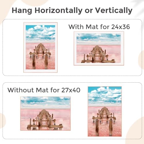 27x40 Metal Picture Frame For Wall With Mat For 24x36, 27''x40'' Aluminum Photo Frames With Tempered Glass For Home Decor, Minimalist Modern Poster Frame Horizontal And Vertical Formats, Rose Gold - Image 2