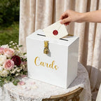 Acrylic Wedding Card Box with Slot & Lock, White Card Box for Wedding Reception, Elegant Money Envelope Box for Baby Shower Bridal Shower Graduation Birthday Party Decor 10.2x5.5x10.2 Inch - Image 5