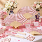 Barydat 24 Sets Cielito Lindo Baby Shower Favors De Barro Paper Hand Fans with Organza Bags Mexican Folding Fans Handheld Home Decor DIY Supplies for Guest Talavera Bridal Baby Shower(Pink) - Image 2