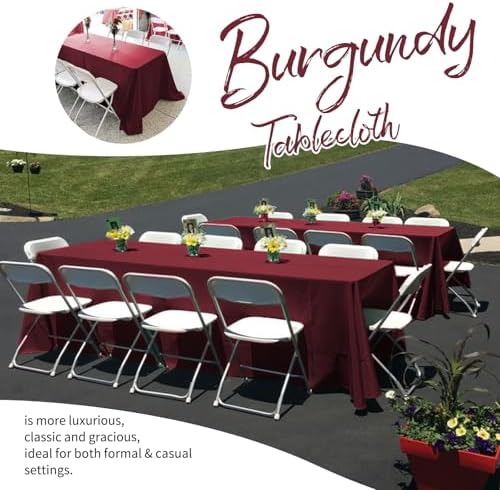 Showgeous 90x132 Inch Burgundy Rectangle Tablecloth 6 Pack Fit 8FT Table - Image 3