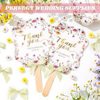 Huwena 50 Sets Wedding Fans for Guests Thank You for Celebrating with Us Fans Hand Fans Handheld Folded Fan Baby Shower Favors for Bridal Bridesmaid Gift Church Dancing(Light Green,Wildflower) - Image 2