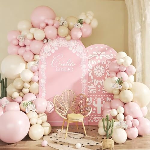 2 Pcs Cielito Lindo Arch Backdrop Covers,Set of 2(7.2FT/6FT) Pink Talavera Floral Arch Fabric Cover for Mexican Wedding Birthday Baby Shower Party Decoration - Image 6