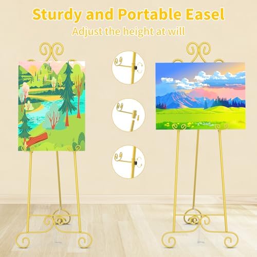 58" H Gold Easel Stand, Adjustable Metal Floor Wedding Sign Display Holder - Image 3