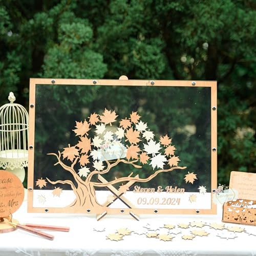 Wedding Guest Book Alternative, Fall Maple Tree Drop Top Frame Sign-in - Image 3