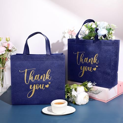 Sweetude 30 Thank You Non Woven Gift Bag, 11 x 12 x 5 Inch, Navy Blue - Image 2