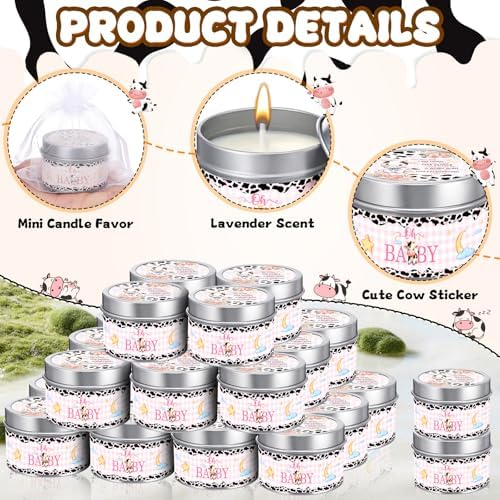 Conelist 24 Sets Cow Baby Shower Candle Favors for Guests - Image 3