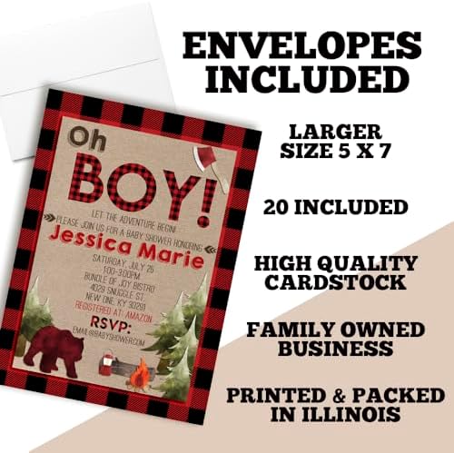 Custom Baby Shower Invites Lumberjack Baby Shower Invitation 20 5x7 Custom Personalized Invites With Envelopes - Unique Baby Lumberjack Shower Cards - Image 6