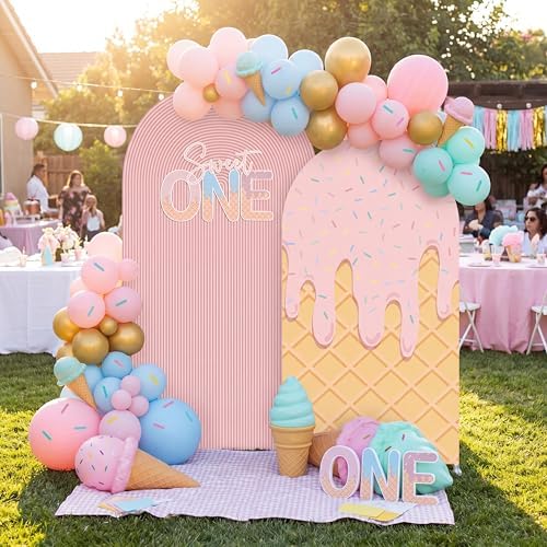 Mindsoft 2 Set Sweet One Arch Backdrop Cover 7.2ft 6.6ft Pink Arched - Image 4