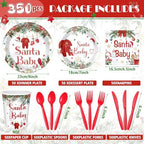 Dandat 350 Pcs Baby Shower Set, Christmas Santa Baby, Red - Image 3