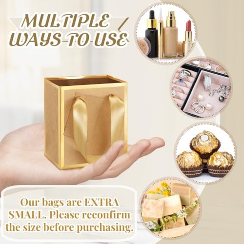 Yeaqee 100 Pcs Mini Paper Gift Bags with Handles Tag, Kraft,Gold - Image 3