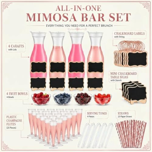 Mumufy 82 Pcs Mimosa Bar Supplies Carafes Flutes, Groovy, Mixed Colors - Image 2