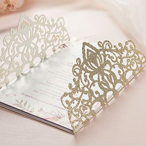 50Pcs Glitter Floral Laser Cut Wedding Invitation Cards Blank with Envelope - Image 6