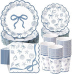Pickmesh 250 Pcs Ocean Blue Bow Seashell Paper Napkins Plates Cups Set Ocean Themed Party Supplies Coastal Seashell Disposable Tableware for Summer Birthday Beach Wedding Dinner, Serve for 50 Guests by Pickmesh