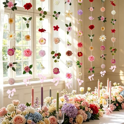 Livole 12Pcs 72Ft Wildflower Fall Garland with Bow Hanging Flower Backdrop - Image 3