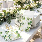 Potchen 100 Pcs Linen Feel Napkins Disposable, Green Eucalyptus Leaf - Image 2