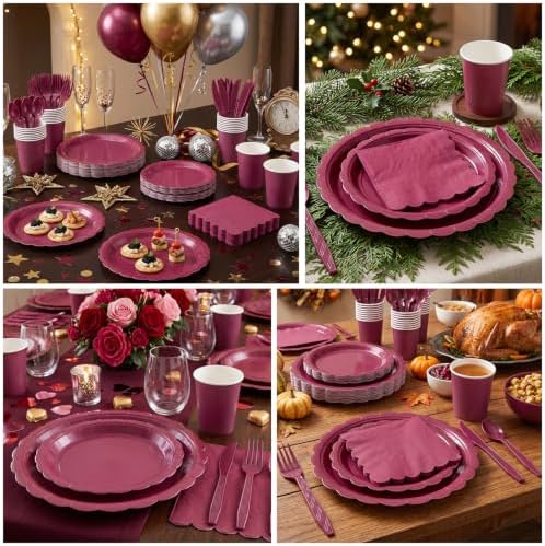 Vyntra 350 Pcs Burgundy Paper Plates and Napkins Party Supplies - Image 5