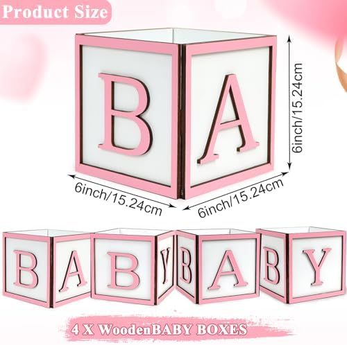 Wooden Baby Boxes for Baby Shower Party, Baby Shower Centerpieces for Table, Suitable for Gender Reveal or Baby Shower, (Pink,4Pack) - Image 2