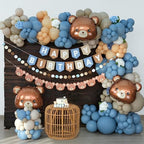 Bear Birthday Balloon Arch Kit for Baby Boy Blue Khaki and Brown Balloons Decorations Set Happy Birthday Banner Bear Theme Decor by Ereniko