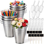 10 Pcs Galvanized Metal Buckets with Handle Include 5" Mini Candy Tin Bucket Plastic Scoops Serving Tongs Chalkboard Picks Markers Candy Bar Containers Birthday Party Wedding Buffet Supplies by Acellegic