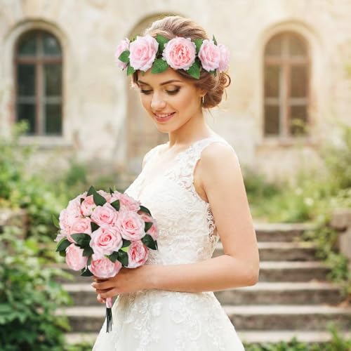 Suncalla 60 Pcs Assorted Silk Artificial Flowers, Faux Fake Full Hydrangea Peony Rose Bouquet with Leaf Stem for Wedding Centerpiece Bridal DIY Craft Baby Shower Party Decor(Pink) - Image 5