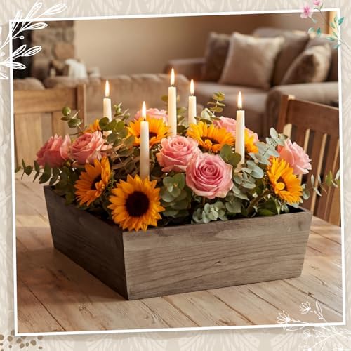 Dandat 2 Set 12 Inch Wooden Flower Box Rustic Table Centerpieces,Brown - Image 4