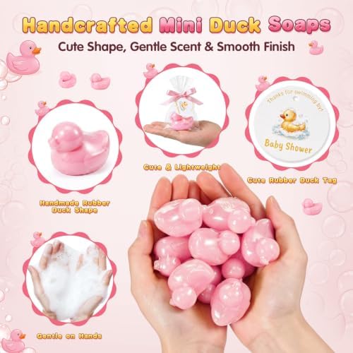 Leelosp Duck Soap Party Favors Gift with Transparent Bags and Thanks Tag for Baby Shower Guest Reveal Baptism Shower Wedding Birthday Summer Party Favor Decorations Supplies(50 Sets,Pink) - Image 4