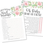 Hadley Designs 25 Floral Love or Labor, Boobs Or Baby Butts Game, 25 Who Knows Mommy Best, Baby Prediction and Advice Cards, 25 True Or False, Word Scramble-6 Double Sided Cards for Baby Shower - Image 5
