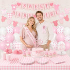 222Pcs Pink Gingham Baby Shower Decorations for Girl - Image 7