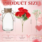 Zeyune 6 Sets Mason Jar Table Centerpiece with Artificial Peony Baby's Breath Flower Centerpieces Faux Flowers with Rope for Wedding Reception Engagement Bridal Shower Rustic Table Decor(Red) - Image 4
