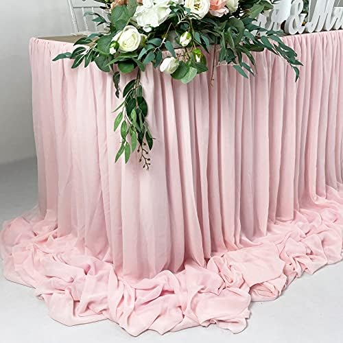 Pooling and Floating Chiffon Table Skirt, 6FT 9FT 14FT Sheer Tablecloth, Baby Shower, Birthdays, Wedding Table Skirt (Blush Pink, 9FT) - Image 2