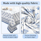 Ridhi Block Print Coastal Blue Rectangle Cotton Tablecloth 140" x 72" Reusable Table Cover Decorative Everyday Use for Dining, Farmhouse, Home Gift for Spring, Easter, Valentine - Image 6