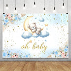 15x10FT Baby Shower Backdrop Oh Baby Sign Blue Bear Moon Star Cloud Background for Boys Girls Kids Gender Reveal Party Decorations Family Photo Booth Props - Image 4