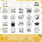 Panitay 126 Pcs Baby Shower DIY Bodysuit Set Bib 25 Blank White Newborn Bodysuit 25 Stencils 24 Marker 1 Sign 50 Pins(Bee) - Image 5
