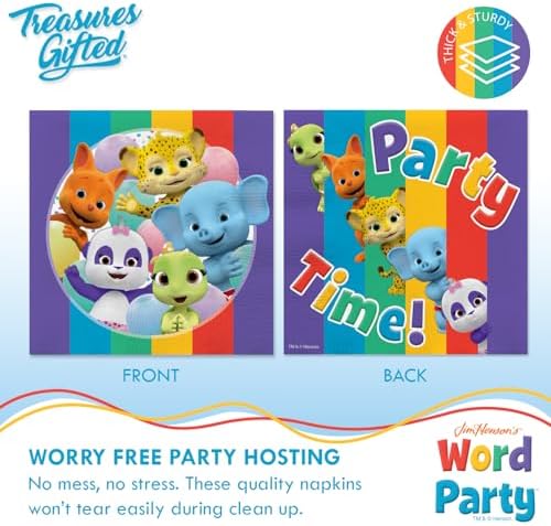 Treasures Gifted Officially Licensed Jim Henson’s Word Party Birthday Supplies - Serves 24 Guests Dinnerware Classic Set Word Party Birthday Decorations - Word Party Decorations Plates Napkins & Cups - Image 5
