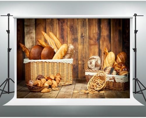 YongFoto Bakery Baking Backdrop 10x7ft Bread Basket Vintage Wood Wall Photography Background Baby Shower Birthday Party Banner Baby Baker Portrait Photoshoot Wallpaper Photo Studio Booth Props - Image 3