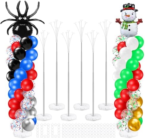 Kasyat 8 Sets 9.1ft Balloon Column Stand Kit for Floor Adjustable Balloon Pillars Arch Tower with Weight Base and 50 Rings Metal Backdrop Stands for Baby Shower Party by Kasyat