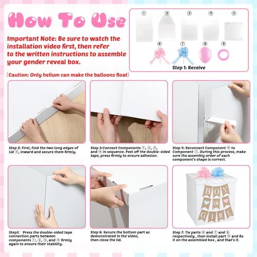 28in Giant Gender Reveal Gift Box with 40 Pcs Pink Balloons for Girls - Image 4
