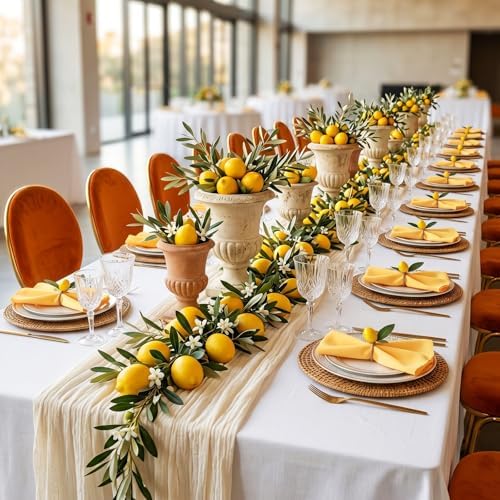 Preboun 24 Pcs Yellow Cloth Napkins with Lemon Napkin Rings - Image 5