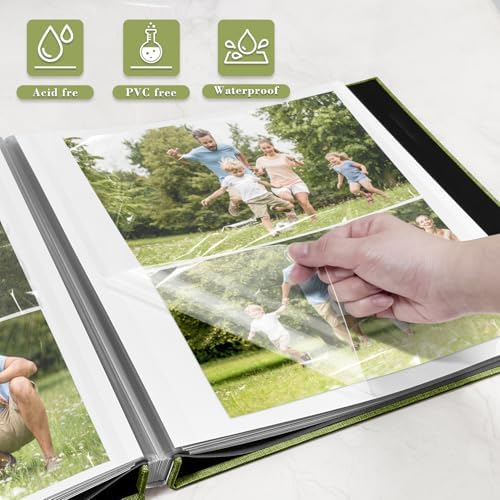 Large Photo Album Self Adhesive, DIY Scrapbook Album for 600 Photos, 13"x12.6" 120 Pages Matcha Linen Cover Memory Book - Image 4